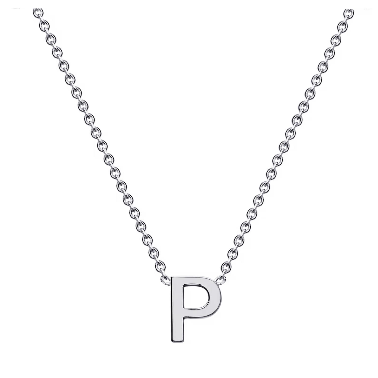 9ct White Gold Letter P Initial Pendant Necklace