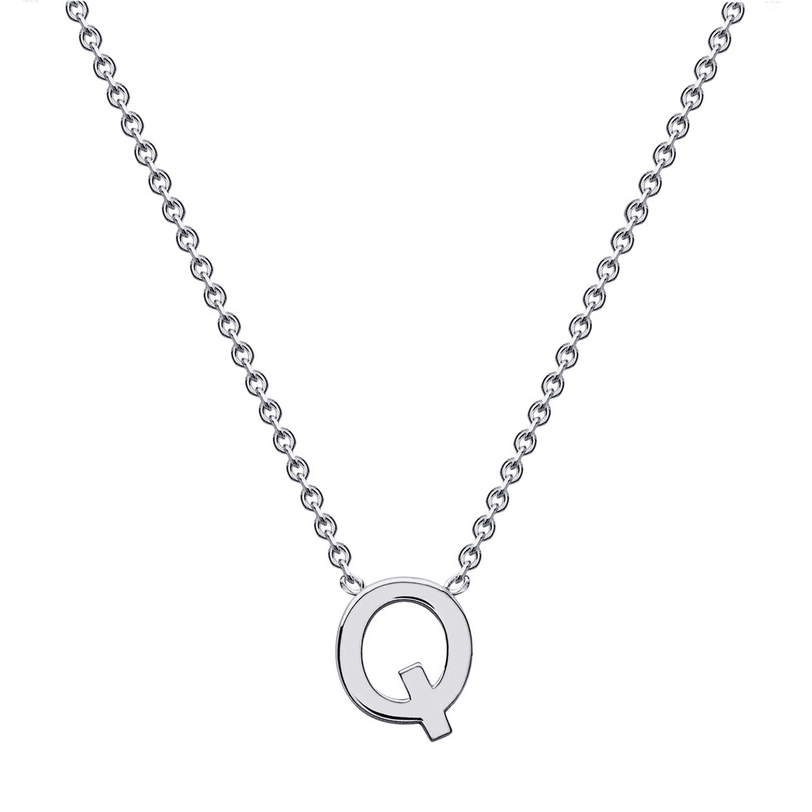 9ct White Gold Letter Q Initial Pendant Necklace