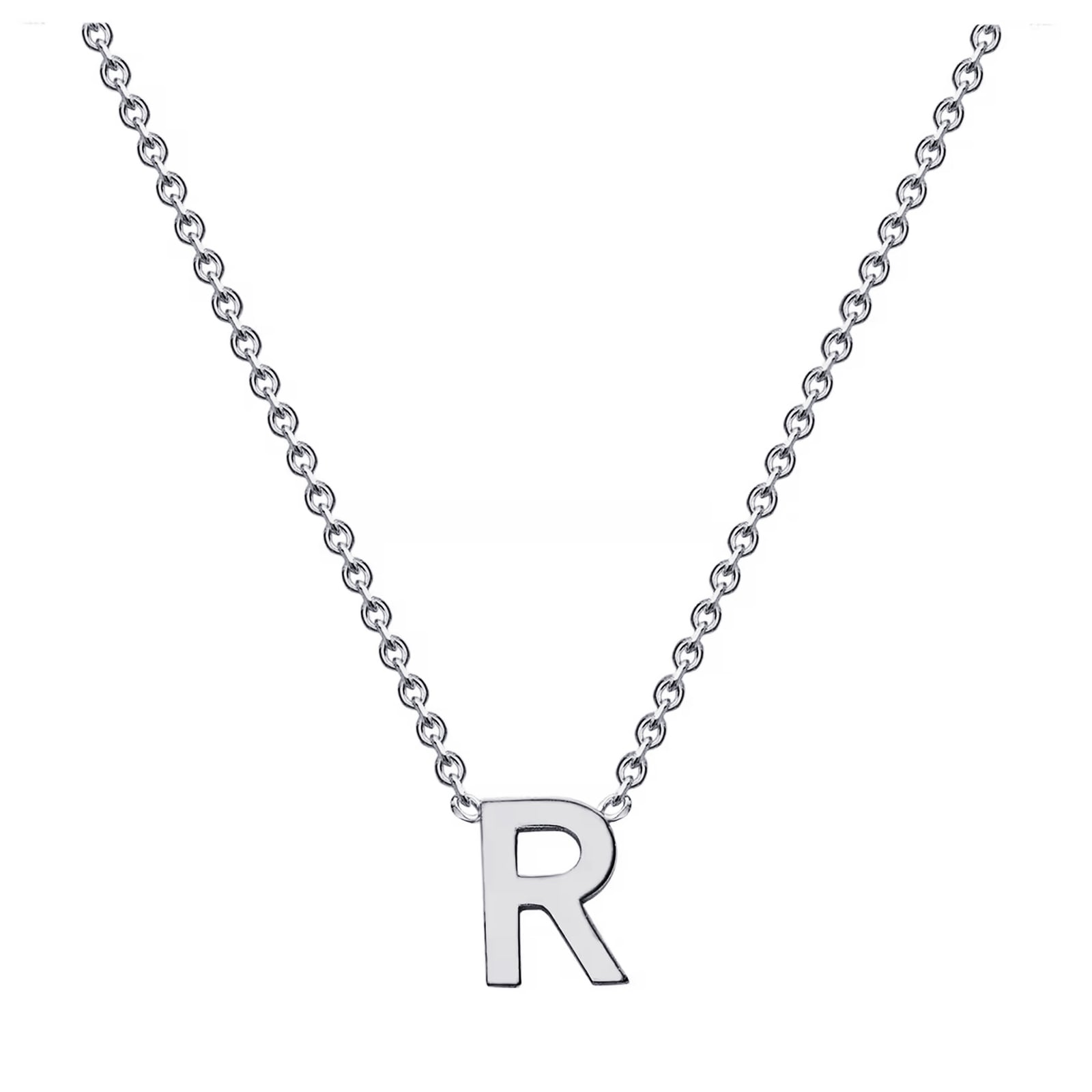 9ct White Gold Letter R Initial Pendant Necklace