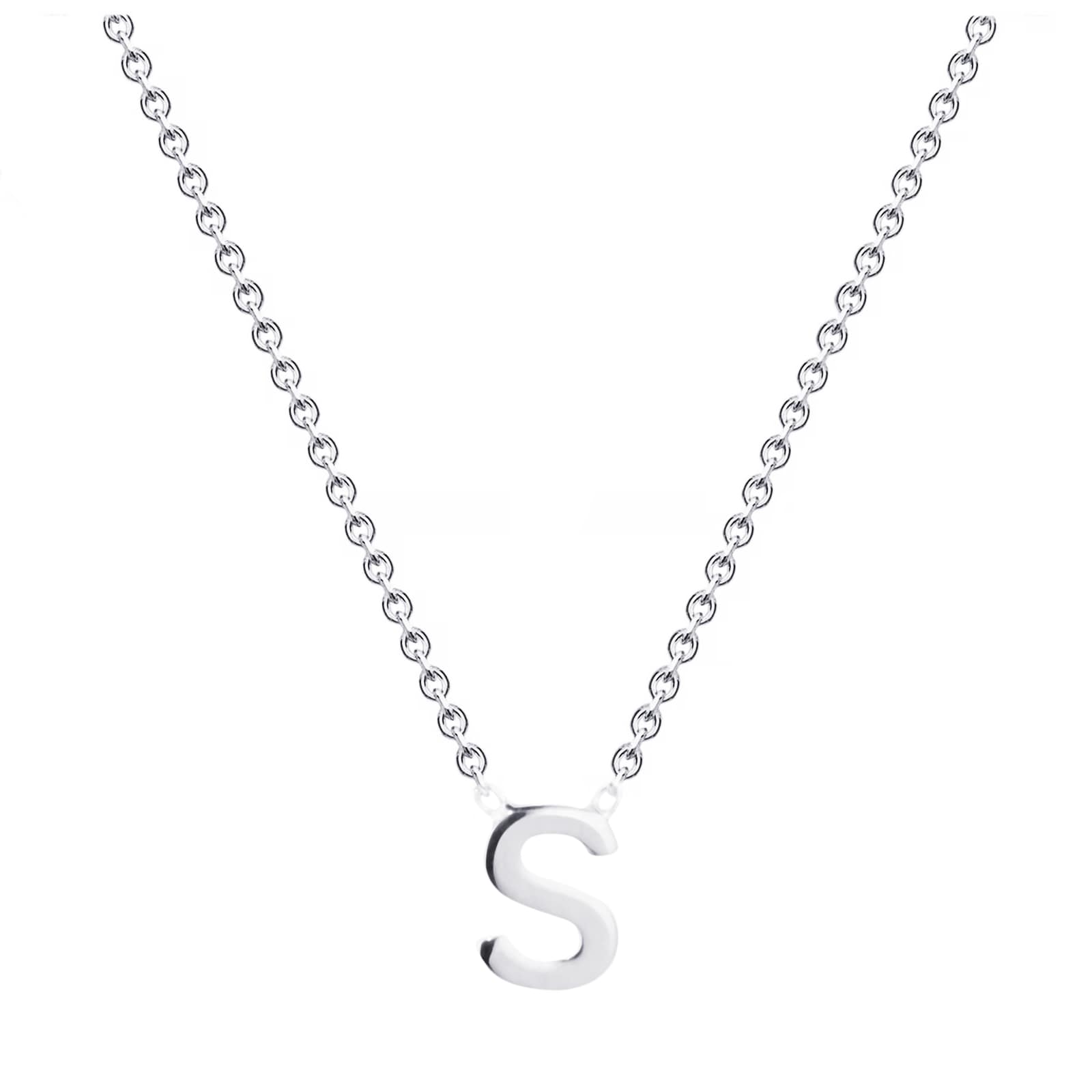 9ct White Gold Letter S Initial Pendant Necklace