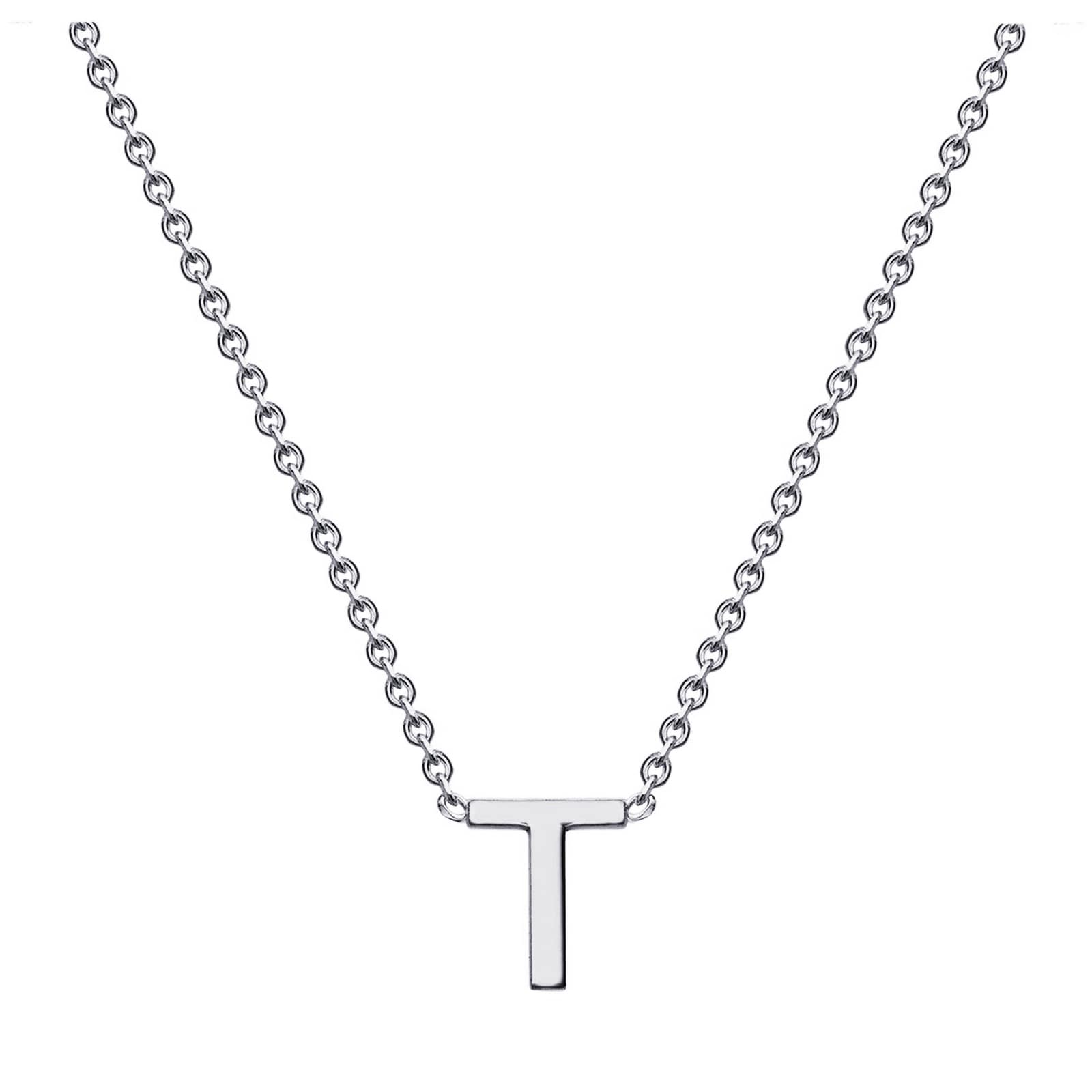 9ct White Gold Letter T Initial Pendant Necklace