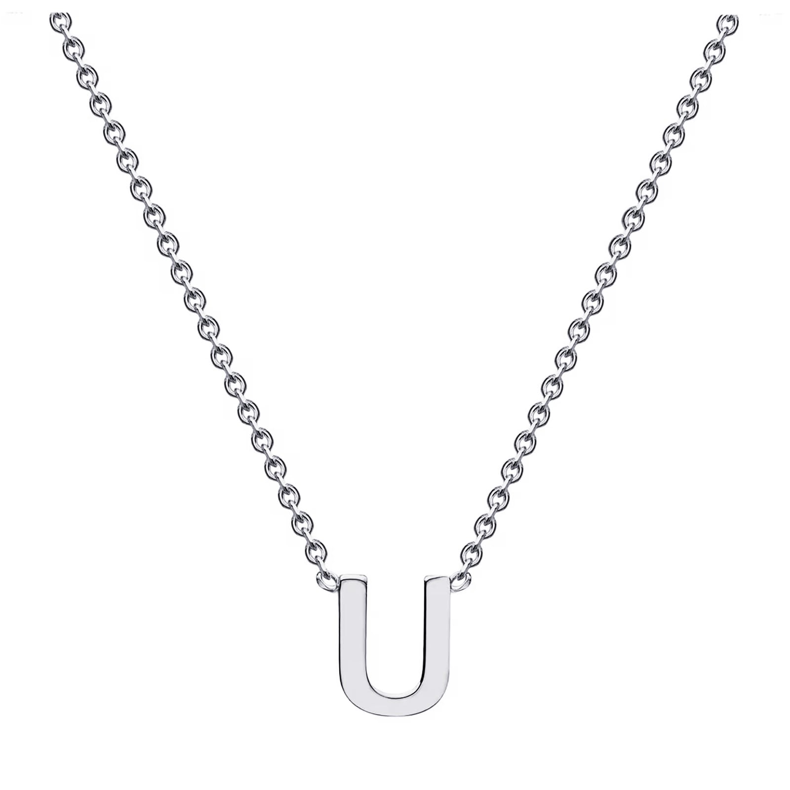 9ct White Gold Letter U Initial Pendant Necklace