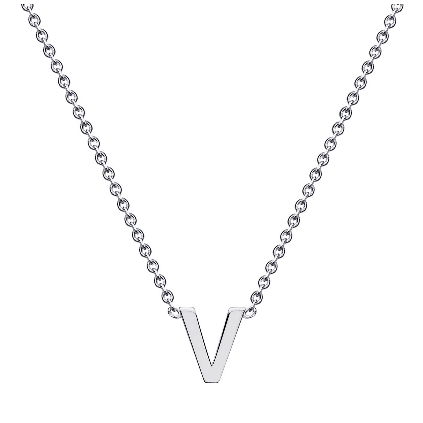 9ct White Gold Letter V Initial Pendant Necklace