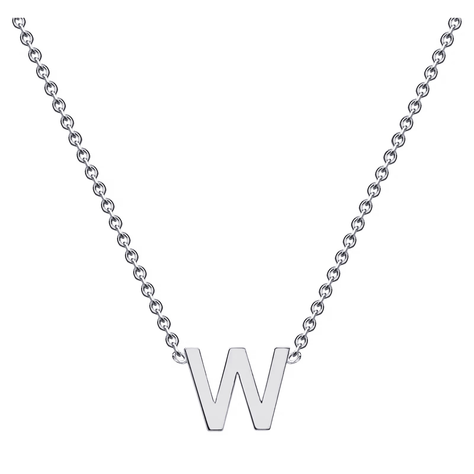 9ct White Gold Letter W Initial Pendant Necklace