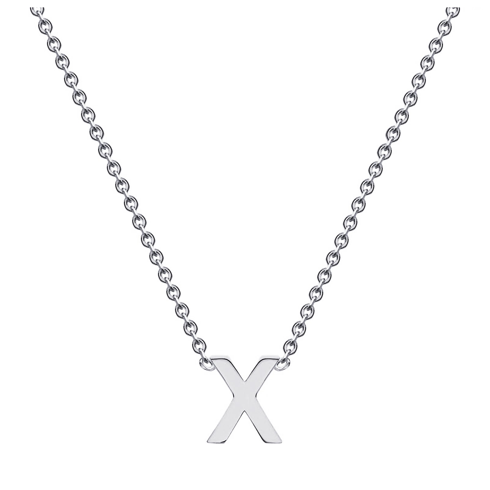 9ct White Gold Letter X Initial Pendant Necklace