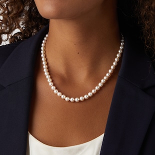 Mappin & Webb 18ct Yellow Gold 6.5-7mm Akoya Pearl 18" Necklace