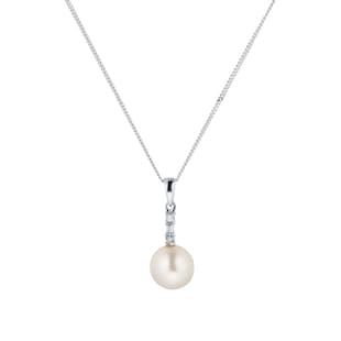 Goldsmiths 9ct White Gold Pearl Diamond Baguette Pendant