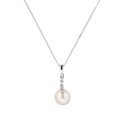 13160178 - 9ct White Gold Pearl Diamond Baguette Pendant