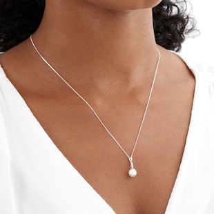 Goldsmiths 9ct White Gold Pearl Diamond Baguette Pendant