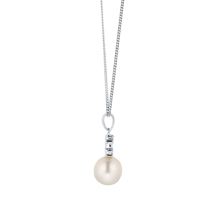 Goldsmiths 9ct White Gold Pearl Diamond Baguette Pendant