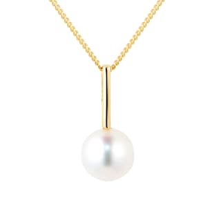 Goldsmiths 9ct Yellow Gold Pearl Drop Bar Pendant