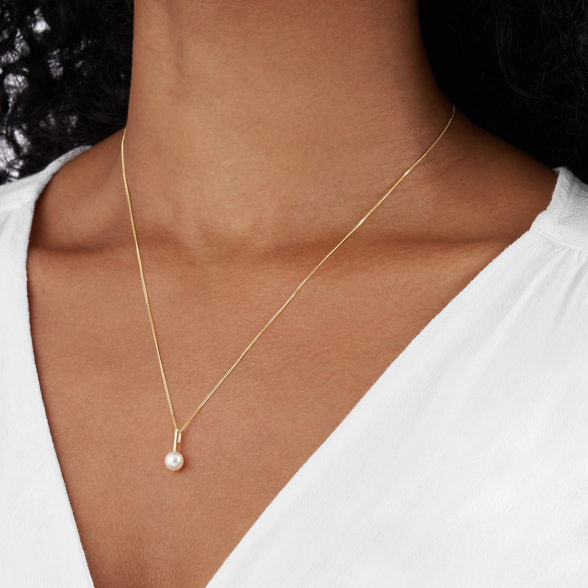 Goldsmiths 9ct Yellow Gold Pearl Drop Bar Pendant