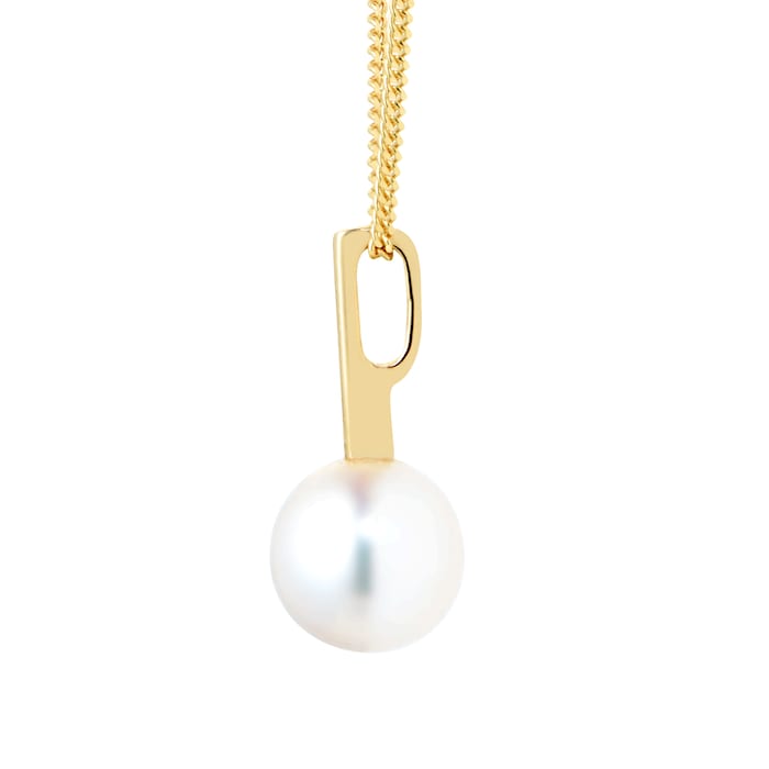 Goldsmiths 9ct Yellow Gold Pearl Drop Bar Pendant