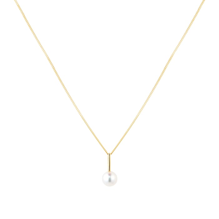 Goldsmiths 9ct Yellow Gold Pearl Drop Bar Pendant