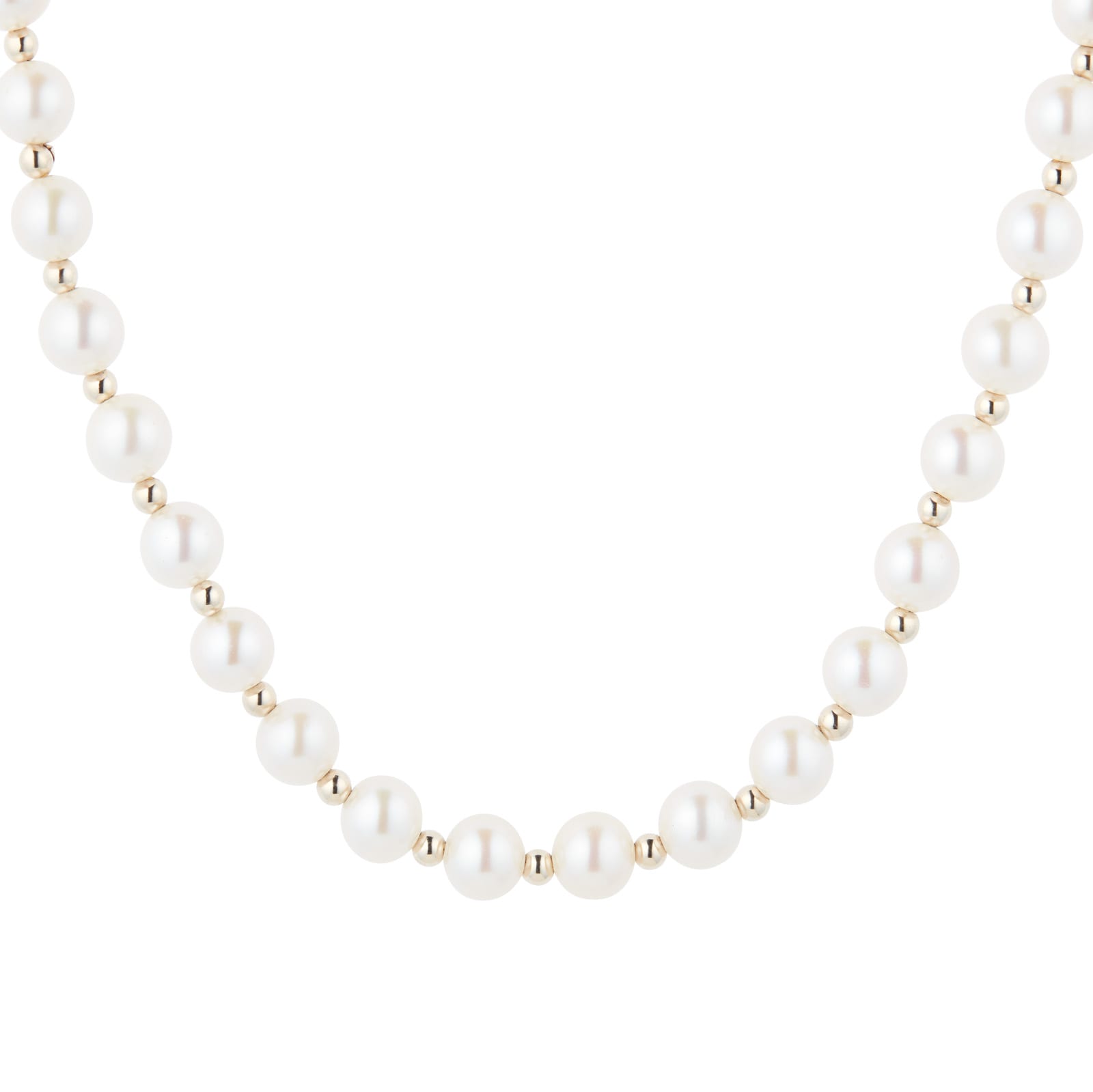 9ct Yellow Gold Bead & Pearl Necklace Strand 7-7.5mm