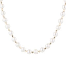 13160183 - 9ct Yellow Gold Bead & Pearl Necklace Strand 7-7.5mm