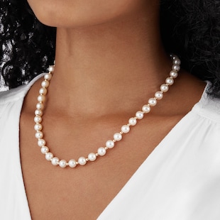 Goldsmiths 9ct Yellow Gold Bead & Pearl Necklace Strand 7-7.5mm