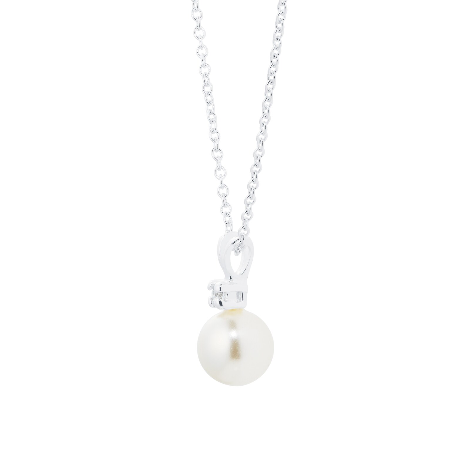 Goldsmiths Silver 6mm Pearl & Cubic Zirconia Simple Pendant - Large Goldsmiths Silver 6mm Pearl & Cubic Zirconia Simple Pendant - Large