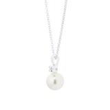 Goldsmiths Silver 6mm Pearl & Cubic Zirconia Simple Pendant - Large
