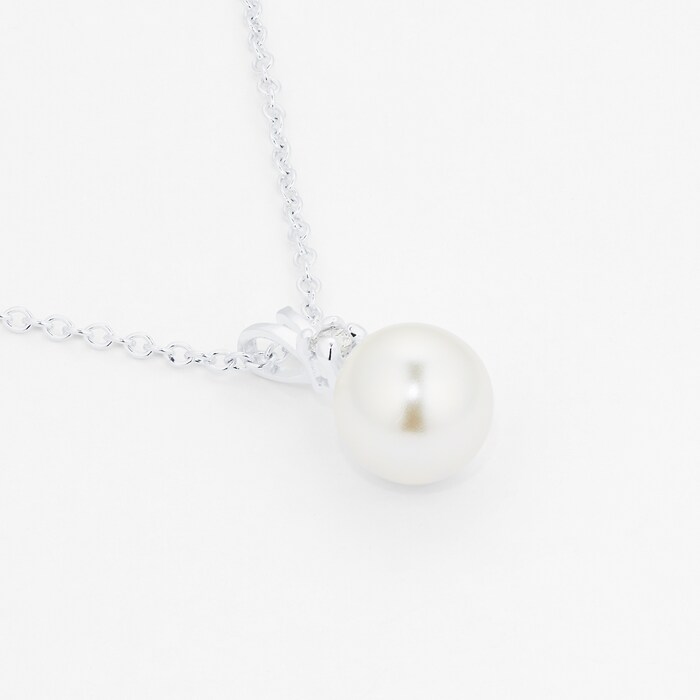 Goldsmiths Silver 6mm Pearl & Cubic Zirconia Simple Pendant - Large