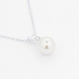 Goldsmiths Silver 6mm Pearl & Cubic Zirconia Simple Pendant - Large