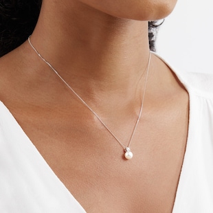 Goldsmiths 9ct White Gold Diamond and 6.5-7mm Fresh Water Pearl Pendant
