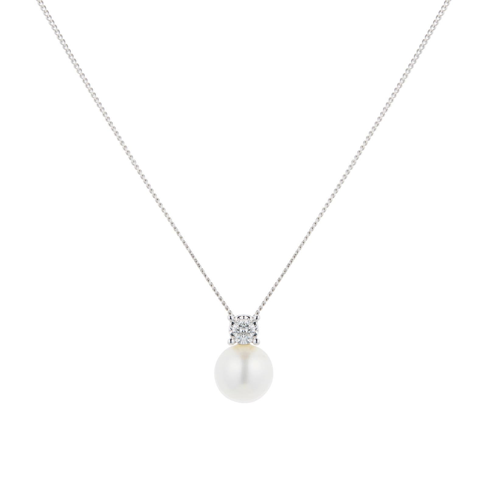 Goldsmiths 9ct White Gold Diamond and 6.5-7mm Fresh Water Pearl Pendant