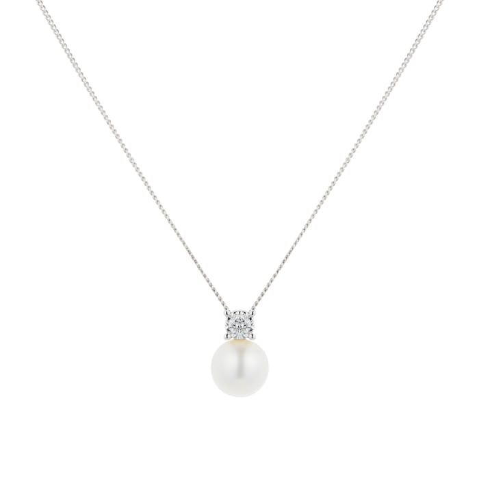Goldsmiths 9ct White Gold Diamond and 6.5-7mm Fresh Water Pearl Pendant