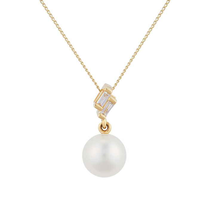 Goldsmiths 9ct Yellow Gold Fresh Water Pearl & Diamond Pendant