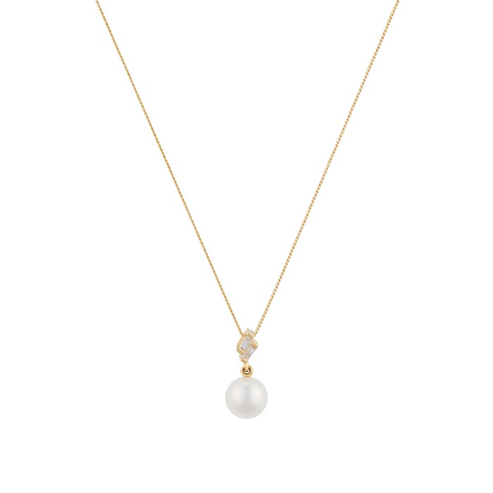 Goldsmiths 9ct Yellow Gold Fresh Water Pearl & Diamond Pendant