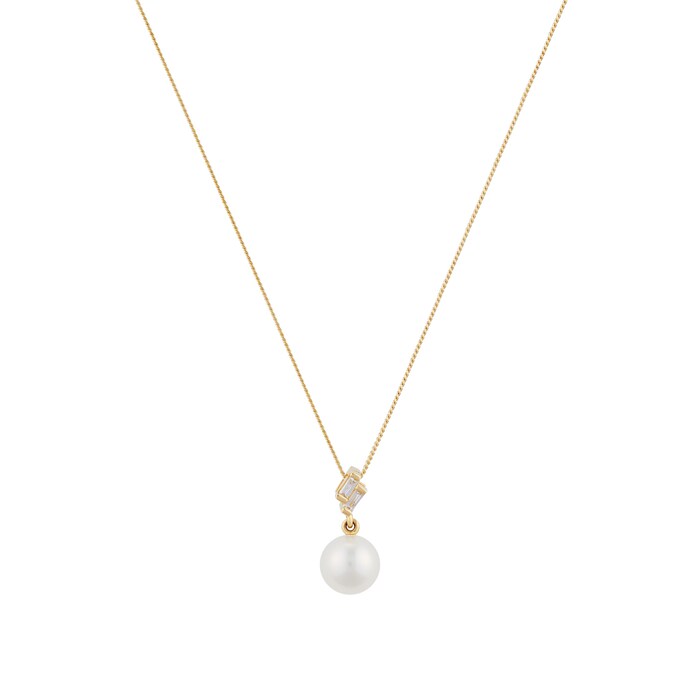 Goldsmiths 9ct Yellow Gold Fresh Water Pearl & Diamond Pendant