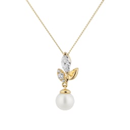 13160201 - 9ct Yellow Gold Pearl & Cubic Zirconia Floral Pendant