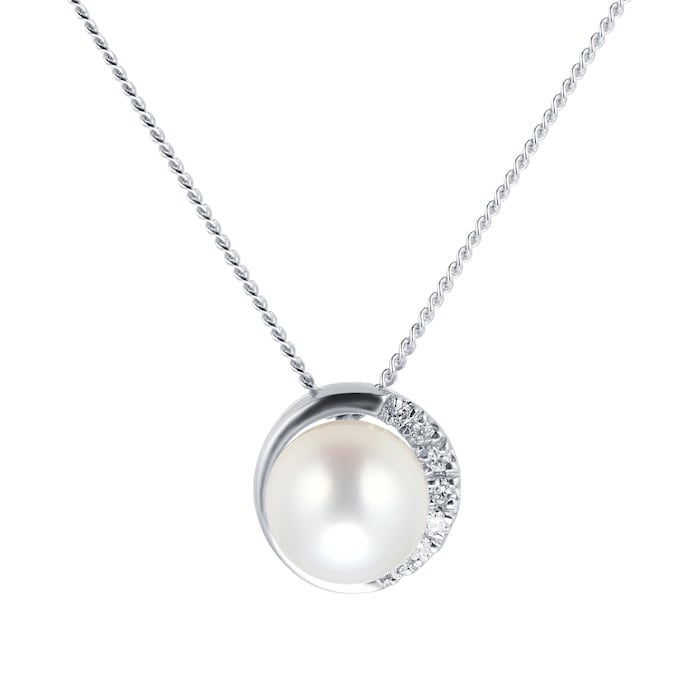 Goldsmiths 9ct White Gold Cultured Fresh Water Pearl & Diamond Pendant