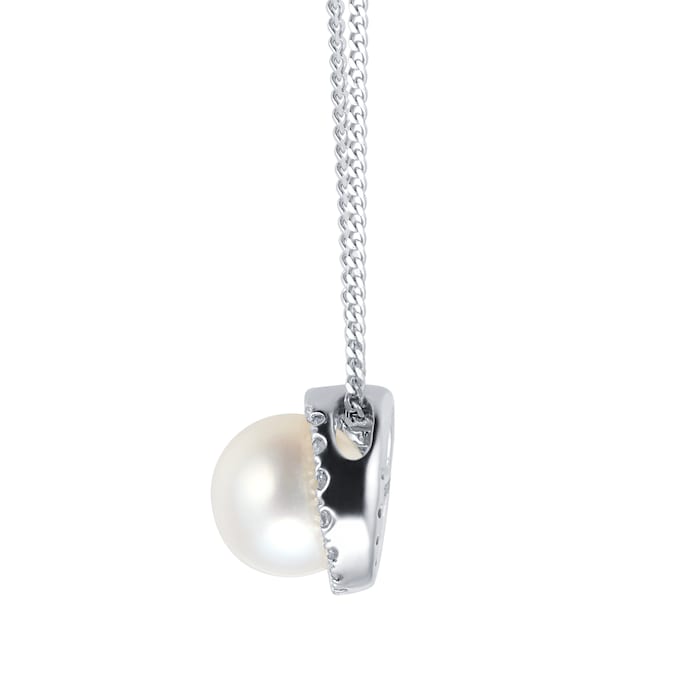 Goldsmiths 9ct White Gold Cultured Fresh Water Pearl & Diamond Pendant