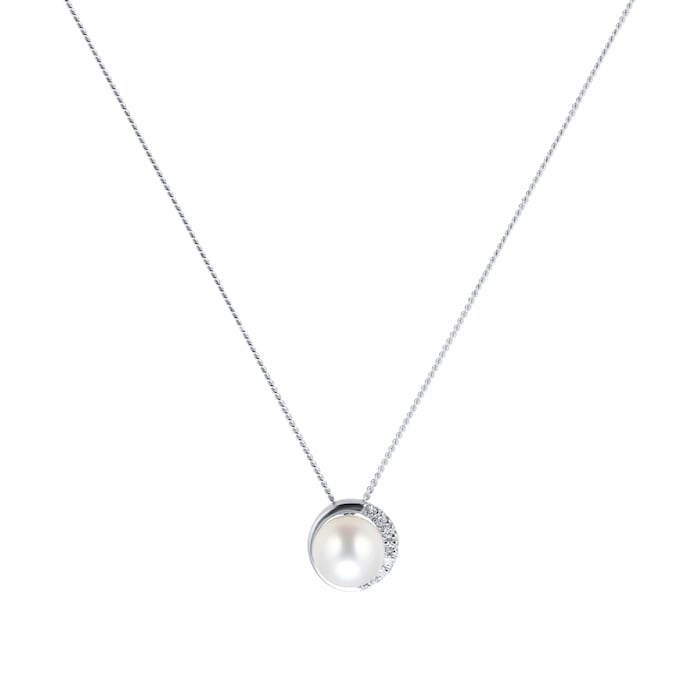 Goldsmiths 9ct White Gold Cultured Fresh Water Pearl & Diamond Pendant