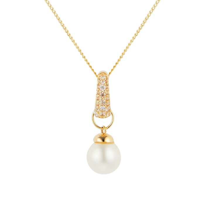 Goldsmiths 9ct Yellow Gold Fresh Water Pearl & Cubic Zirconia Huggie Pendant
