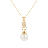 Goldsmiths 9ct Yellow Gold Fresh Water Pearl & Cubic Zirconia Huggie Pendant