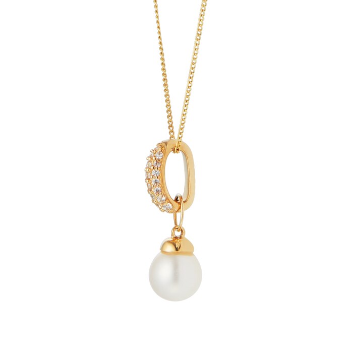 Goldsmiths 9ct Yellow Gold Fresh Water Pearl & Cubic Zirconia Huggie Pendant