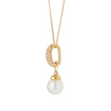 Goldsmiths 9ct Yellow Gold Fresh Water Pearl & Cubic Zirconia Huggie Pendant