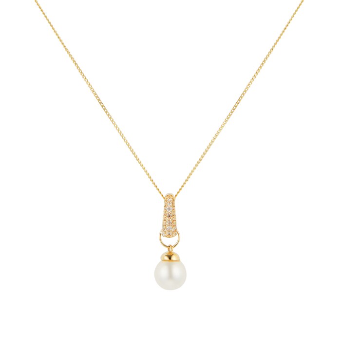Goldsmiths 9ct Yellow Gold Fresh Water Pearl & Cubic Zirconia Huggie Pendant
