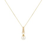 Goldsmiths 9ct Yellow Gold Fresh Water Pearl & Cubic Zirconia Huggie Pendant