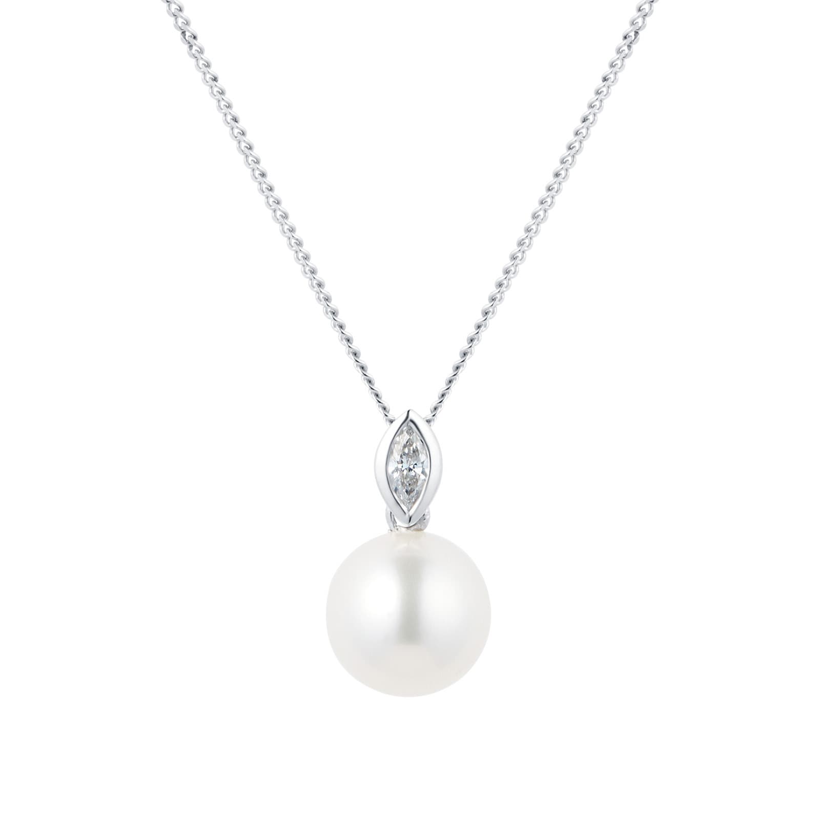9ct White Gold 6.5-7mm Fresh Water Pearl & Diamond Necklace