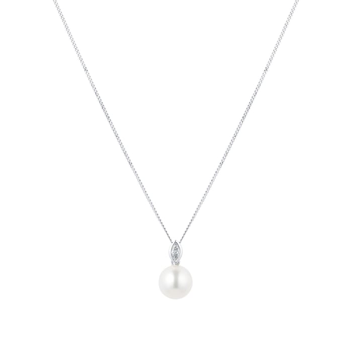 Goldsmiths 9ct White Gold 6.5-7mm Fresh Water Pearl & Diamond Necklace