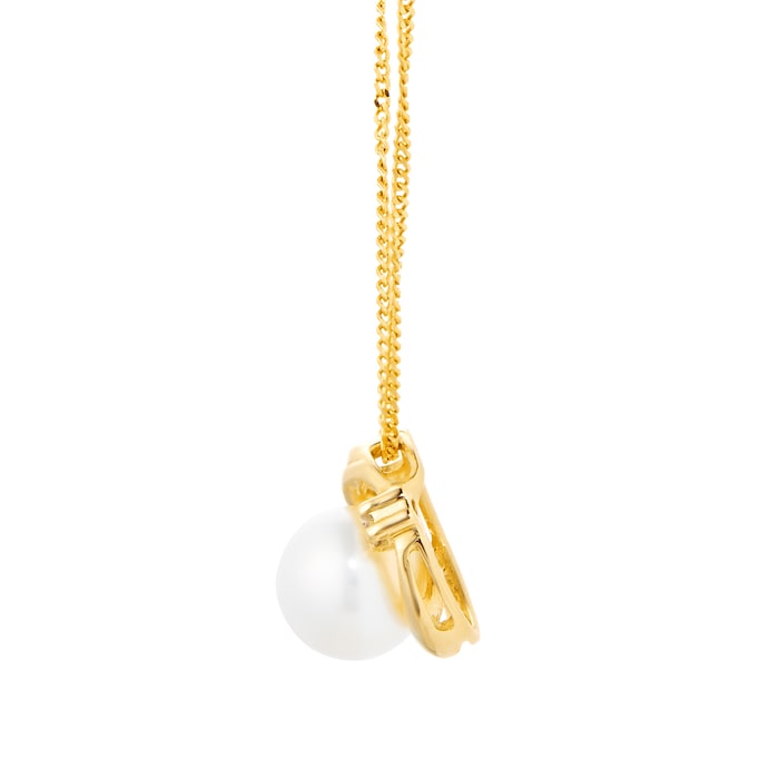 Goldsmiths 9ct Yellow Gold Pendant with Fresh Water Pearl & 0.02ct Diamond