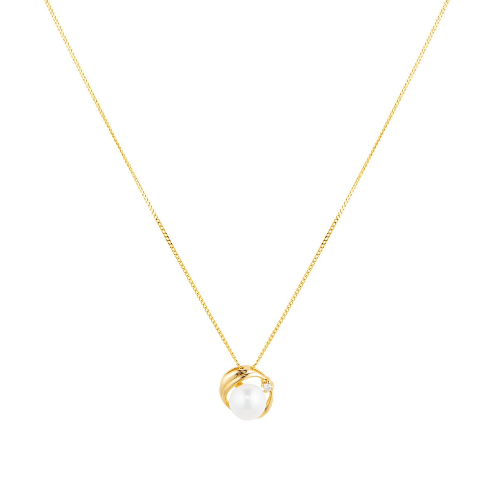 Goldsmiths 9ct Yellow Gold Pendant with Fresh Water Pearl & 0.02ct Diamond