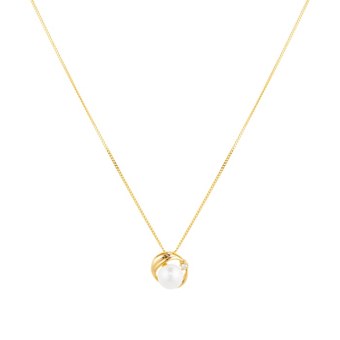 Goldsmiths 9ct Yellow Gold Pendant with Fresh Water Pearl & 0.02ct ...