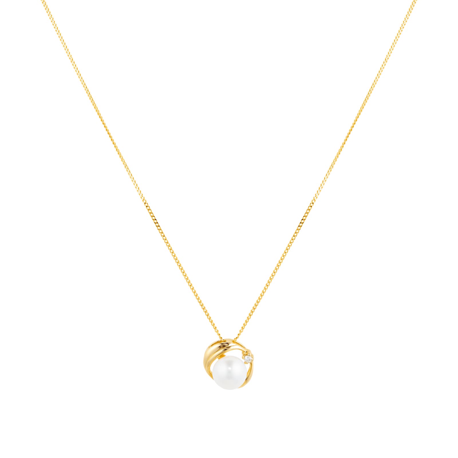 Goldsmiths 9ct Yellow Gold Pendant with Fresh Water Pearl & 0.02ct ...