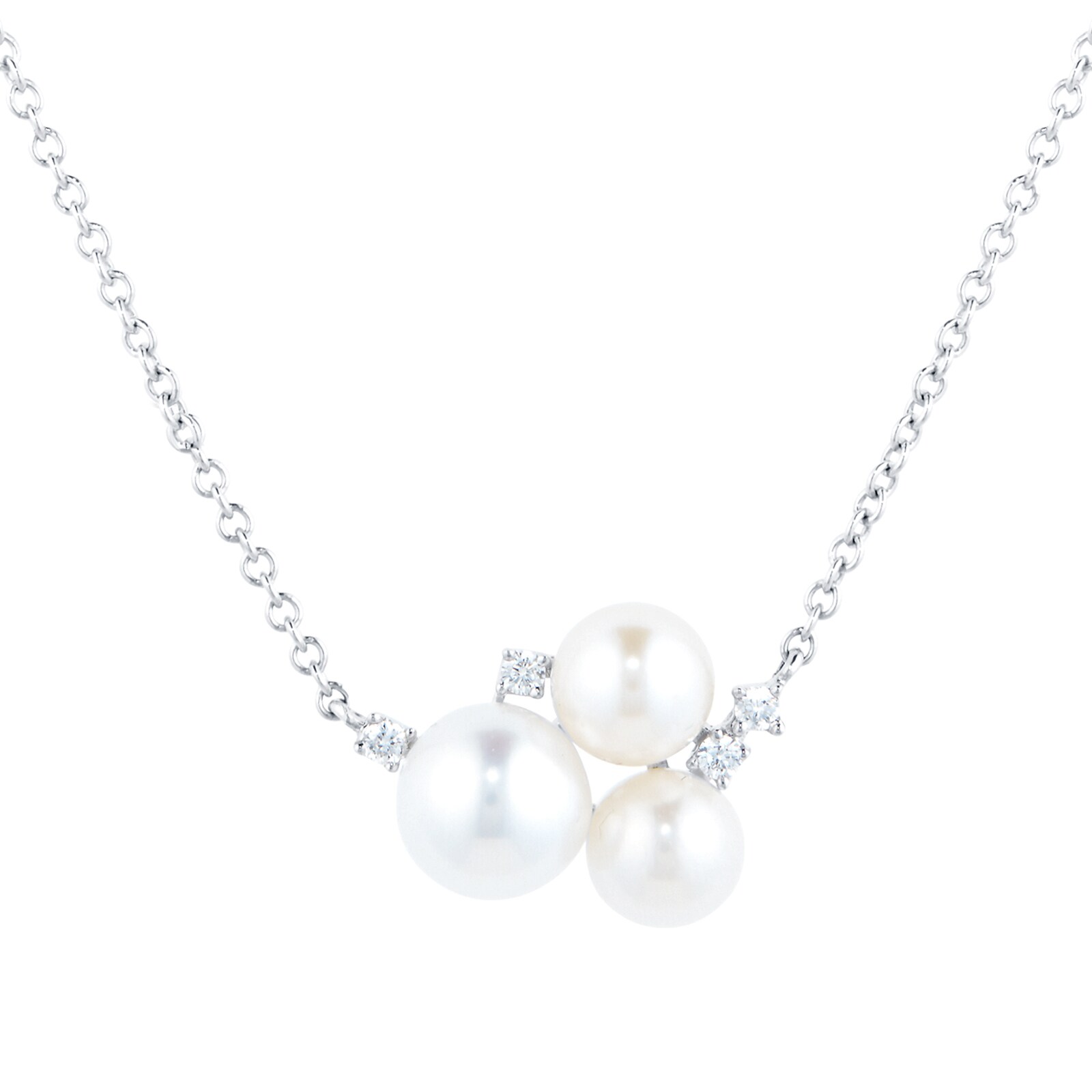 Goldsmiths 9ct White Gold Pearl 0.03ct Cluster Necklace