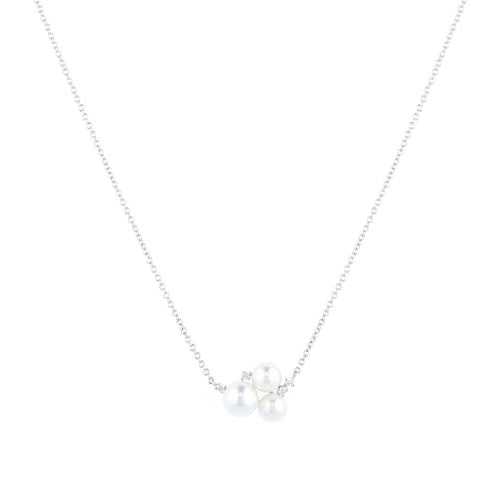 Goldsmiths 9ct White Gold Pearl 0.03ct Cluster Necklace