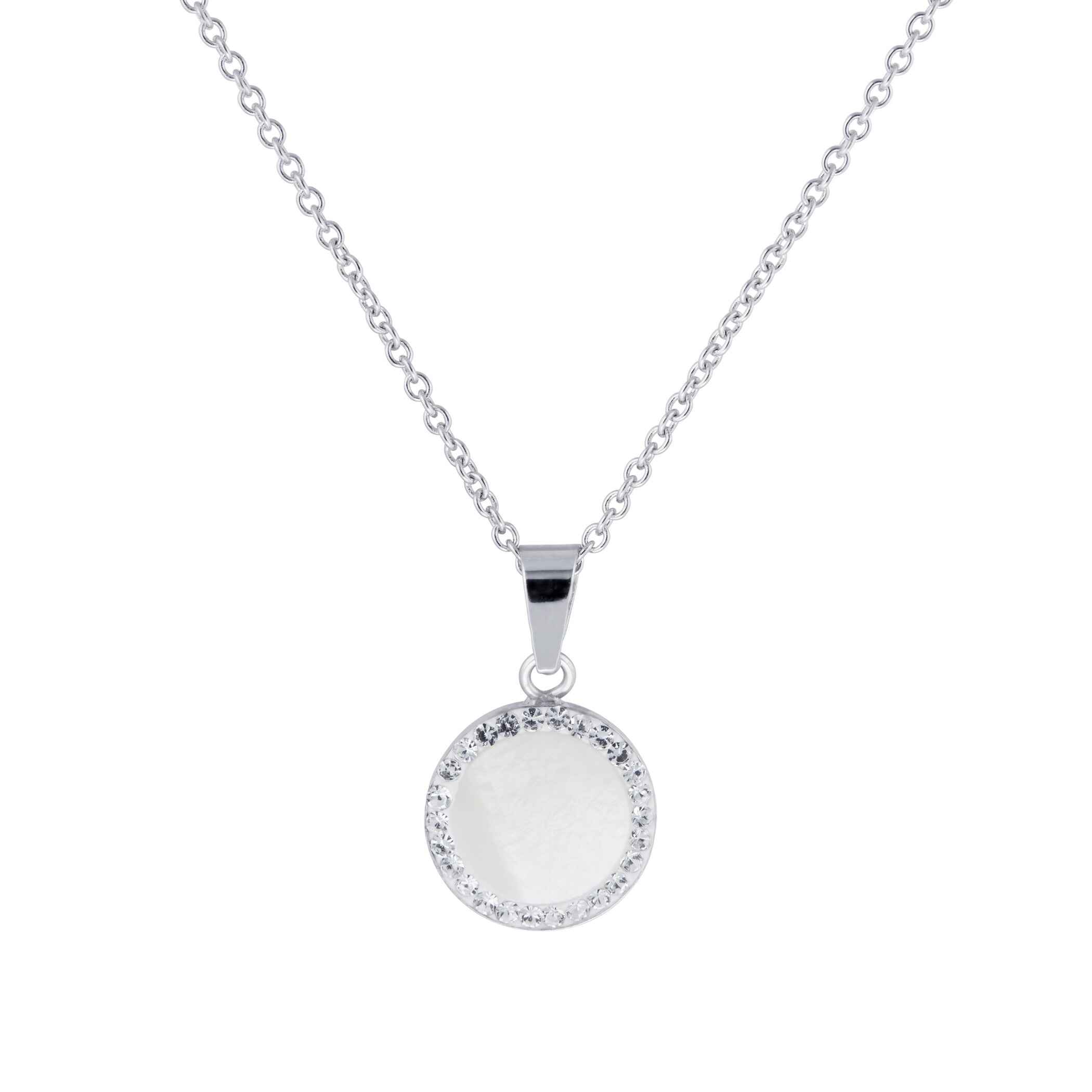 Goldsmiths 9ct White Gold Cubic Zirconia and Mother of Pearl Halo Pendant
